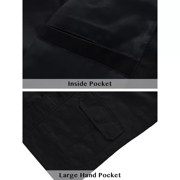 WenVen Mens Casual Lightweight Lapel Jacket Cotton Field Anorak Black MWenVen Mens Casual Lightweight Lapel Jacket Cotton Field Anorak Black M