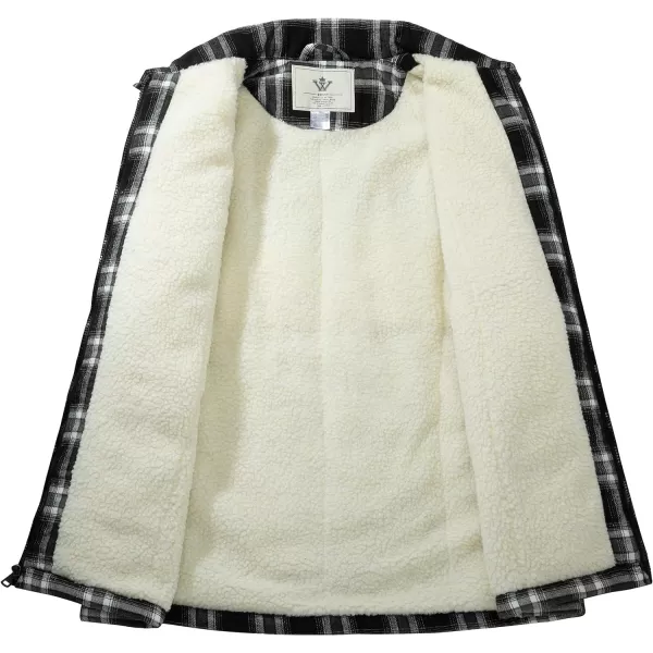 WenVen Mens Long Sleeve Flannel Jacket Winter Warm Sherpa Lined Plaid ShirtBlack