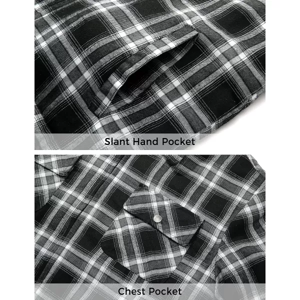 WenVen Mens Long Sleeve Flannel Jacket Winter Warm Sherpa Lined Plaid ShirtBlack