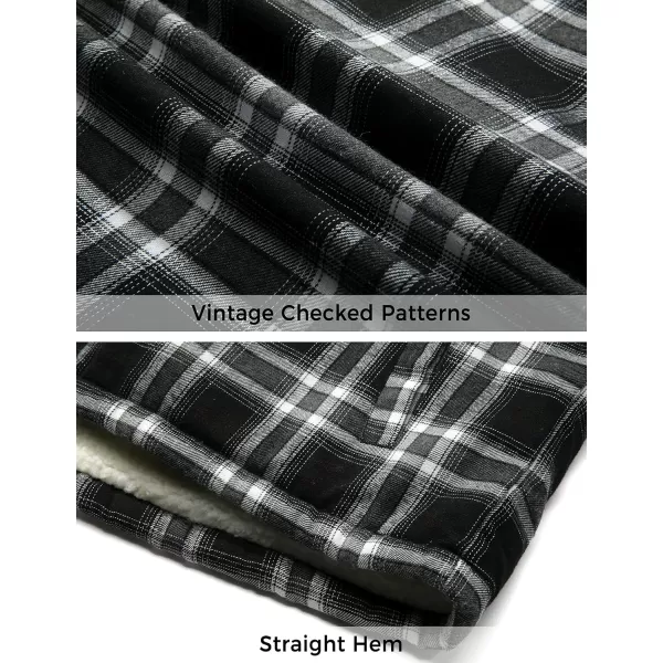 WenVen Mens Long Sleeve Flannel Jacket Winter Warm Sherpa Lined Plaid ShirtBlack