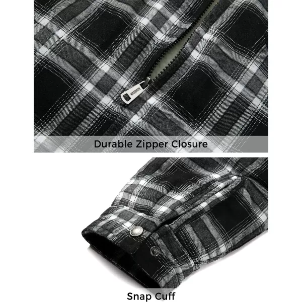 WenVen Mens Long Sleeve Flannel Jacket Winter Warm Sherpa Lined Plaid ShirtBlack
