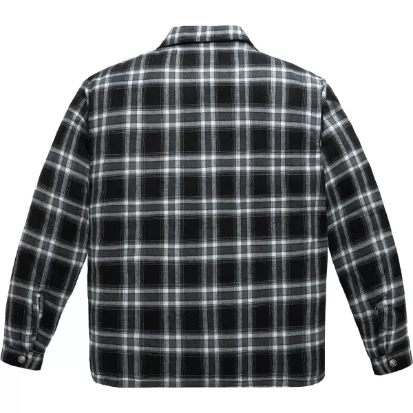 WenVen Mens Long Sleeve Flannel Jacket Winter Warm Sherpa Lined Plaid ShirtBlack