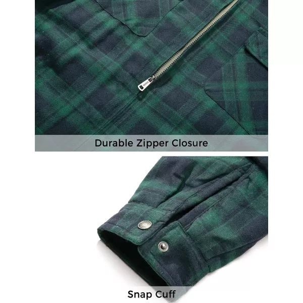 WenVen Mens Long Sleeve Flannel Jacket Winter Warm Sherpa Lined Plaid ShirtGreen