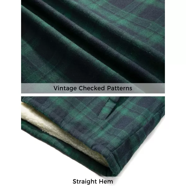 WenVen Mens Long Sleeve Flannel Jacket Winter Warm Sherpa Lined Plaid ShirtGreen
