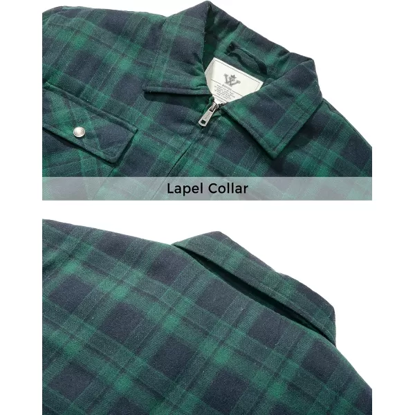WenVen Mens Long Sleeve Flannel Jacket Winter Warm Sherpa Lined Plaid ShirtGreen