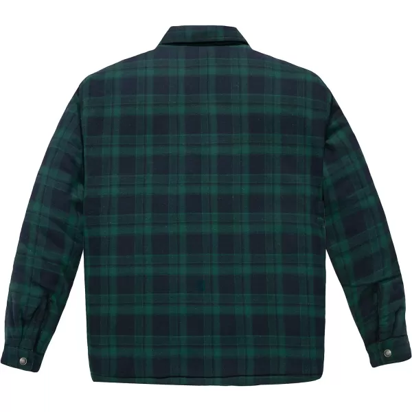 WenVen Mens Long Sleeve Flannel Jacket Winter Warm Sherpa Lined Plaid ShirtGreen