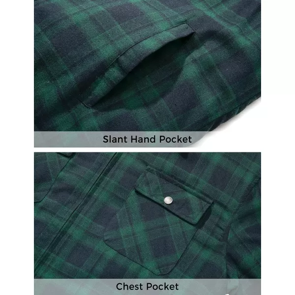 WenVen Mens Long Sleeve Flannel Jacket Winter Warm Sherpa Lined Plaid ShirtGreen