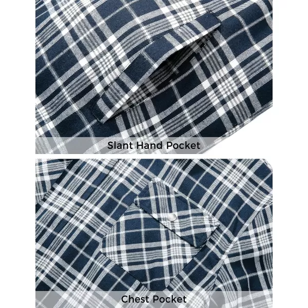 WenVen Mens Long Sleeve Flannel Jacket Winter Warm Sherpa Lined Plaid ShirtNavy