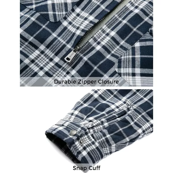 WenVen Mens Long Sleeve Flannel Jacket Winter Warm Sherpa Lined Plaid ShirtNavy