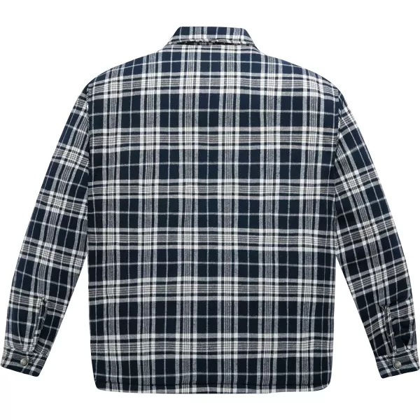 WenVen Mens Long Sleeve Flannel Jacket Winter Warm Sherpa Lined Plaid ShirtNavy