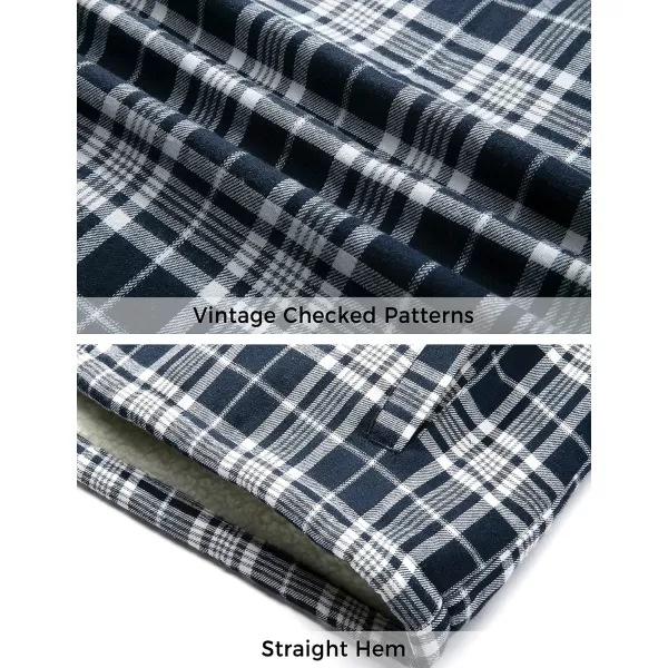 WenVen Mens Long Sleeve Flannel Jacket Winter Warm Sherpa Lined Plaid ShirtNavy