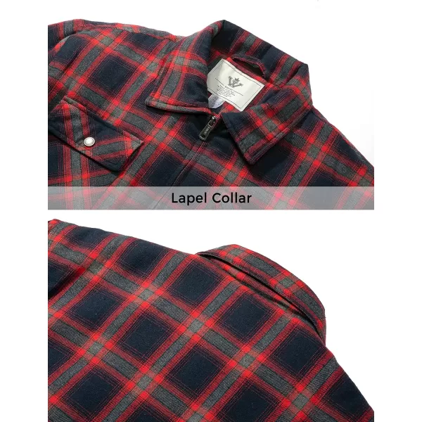 WenVen Mens Long Sleeve Flannel Jacket Winter Warm Sherpa Lined Plaid ShirtRed