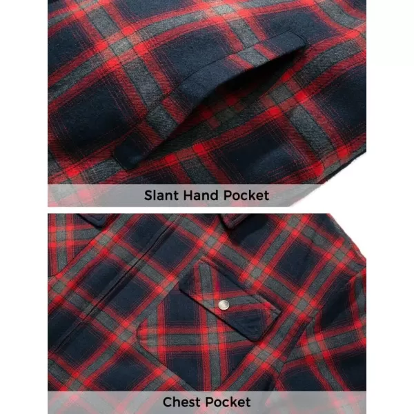 WenVen Mens Long Sleeve Flannel Jacket Winter Warm Sherpa Lined Plaid ShirtRed