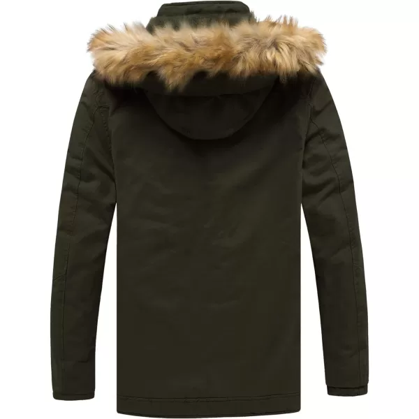 WenVen Mens Outdoor Winter Zip up Jacket with Fur Hood Army Green SWenVen Mens Outdoor Winter Zip up Jacket with Fur Hood Army Green S