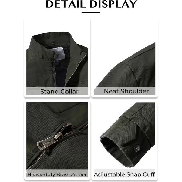 WenVen Mens Spring Cotton Military Jacket Casual Lightweight Canvas Field CoatArmy Green
