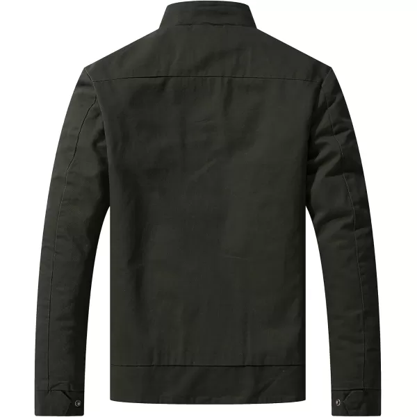 WenVen Mens Spring Cotton Military Jacket Casual Lightweight Canvas Field CoatArmy Green