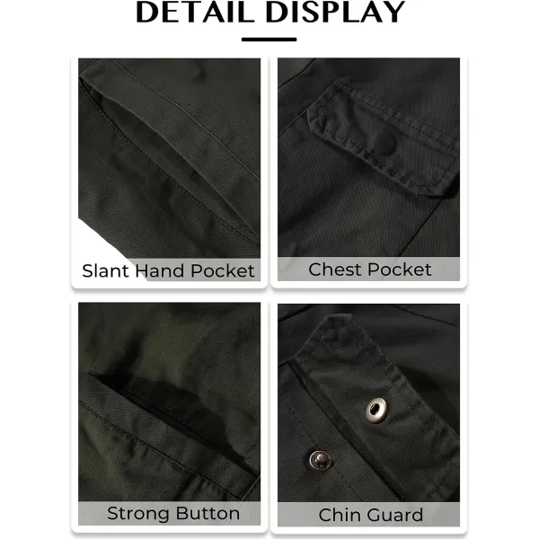 WenVen Mens Spring Cotton Military Jacket Casual Lightweight Canvas Field CoatArmy Green