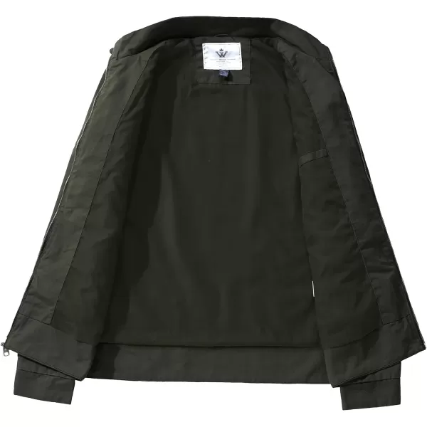 WenVen Mens Spring Cotton Military Jacket Casual Lightweight Canvas Field CoatArmy Green