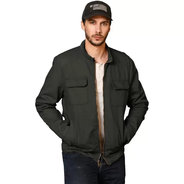 WenVen Mens Spring Cotton Military Jacket Casual Lightweight Canvas Field CoatArmy Green