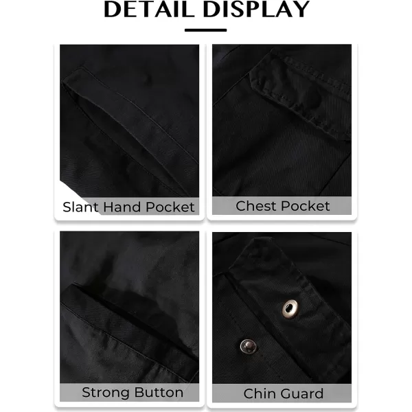 WenVen Mens Spring Cotton Military Jacket Casual Lightweight Canvas Field CoatBlack