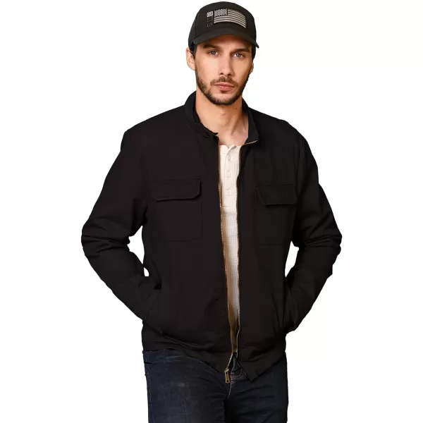 WenVen Mens Spring Cotton Military Jacket Casual Lightweight Canvas Field CoatBlack