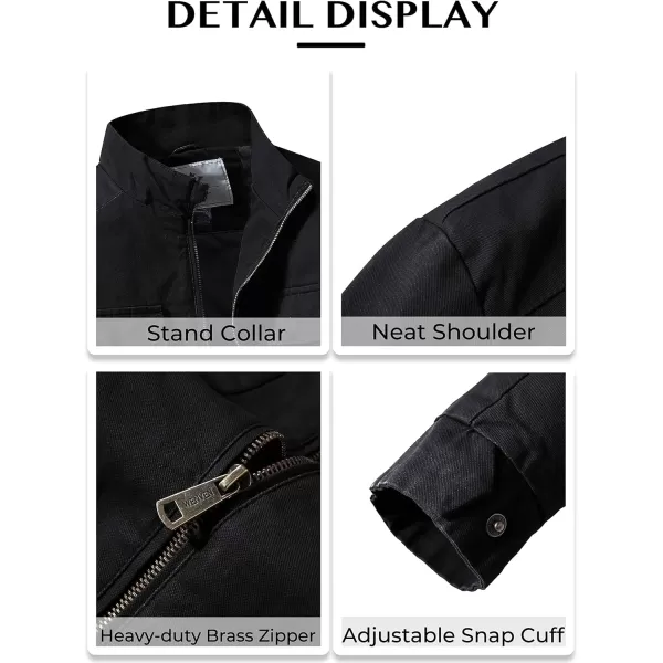 WenVen Mens Spring Cotton Military Jacket Casual Lightweight Canvas Field CoatBlack