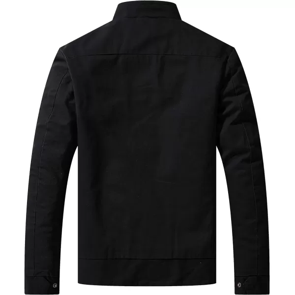 WenVen Mens Spring Cotton Military Jacket Casual Lightweight Canvas Field CoatBlack