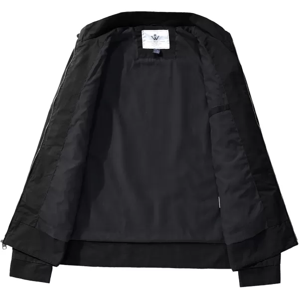 WenVen Mens Spring Cotton Military Jacket Casual Lightweight Canvas Field CoatBlack