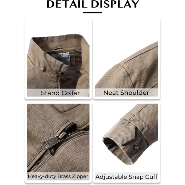 WenVen Mens Spring Cotton Military Jacket Casual Lightweight Canvas Field CoatKhaki