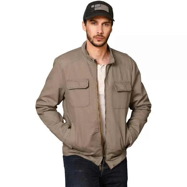 WenVen Mens Spring Cotton Military Jacket Casual Lightweight Canvas Field CoatKhaki