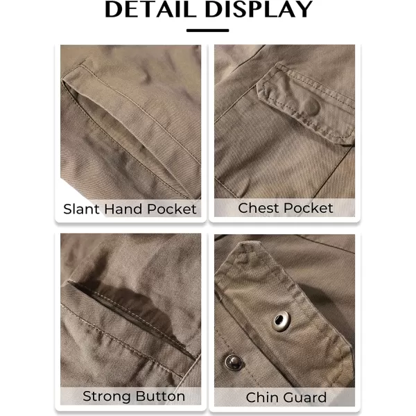 WenVen Mens Spring Cotton Military Jacket Casual Lightweight Canvas Field CoatKhaki