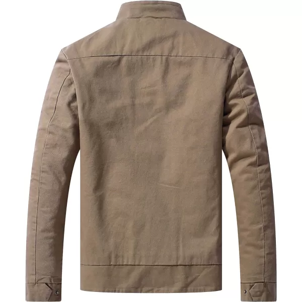 WenVen Mens Spring Cotton Military Jacket Casual Lightweight Canvas Field CoatKhaki