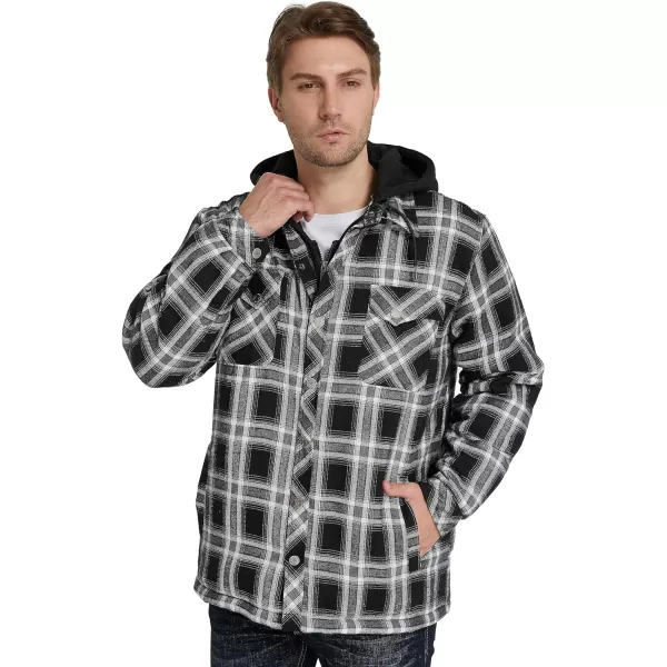 WenVen Mens Spring Long Sleeved Sherpa Lined Jacket Casual Hooded Shirt Jacket Lightweight Comfortable Shirt CoatBlack
