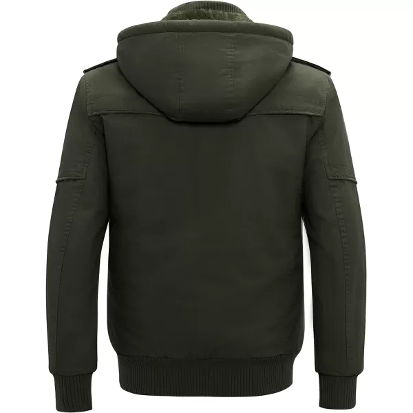 WenVen Mens Thick Winter Windproof Jacket Wool Lining Cotton Military Coat With Detachable HoodArmy Green