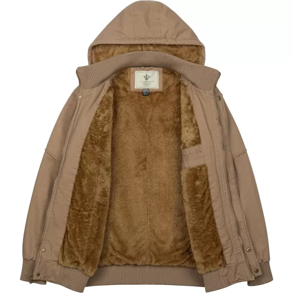 WenVen Mens Thick Winter Windproof Jacket Wool Lining Cotton Military Coat With Detachable HoodCamel