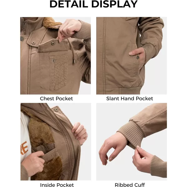 WenVen Mens Thick Winter Windproof Jacket Wool Lining Cotton Military Coat With Detachable HoodCamel