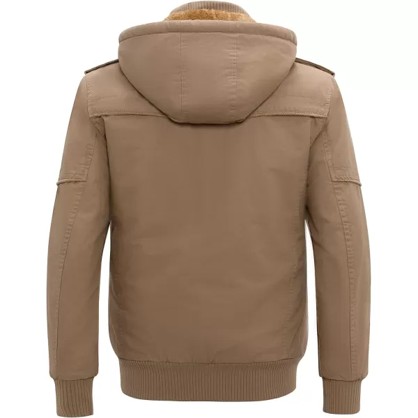 WenVen Mens Thick Winter Windproof Jacket Wool Lining Cotton Military Coat With Detachable HoodKhaki