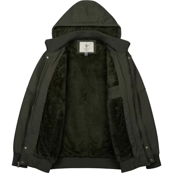 WenVen Mens Thick Winter Windproof Jacket Wool Lining Cotton Military Coat With Detachable HoodMilitary Green