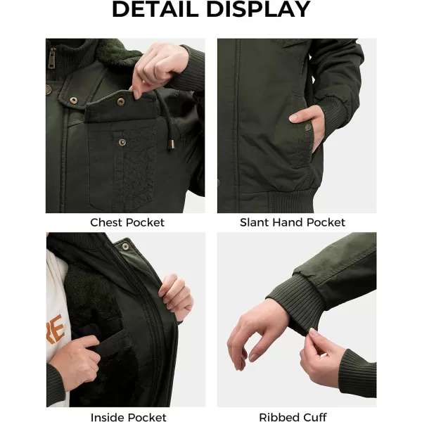 WenVen Mens Thick Winter Windproof Jacket Wool Lining Cotton Military Coat With Detachable HoodMilitary Green