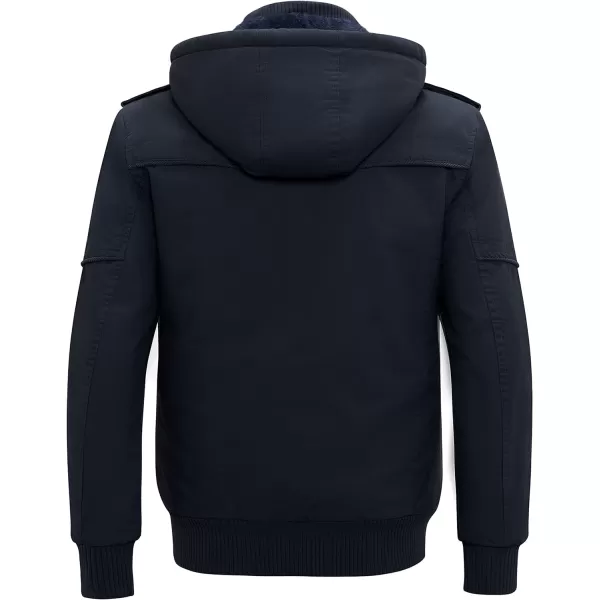 WenVen Mens Thick Winter Windproof Jacket Wool Lining Cotton Military Coat With Detachable HoodNavy