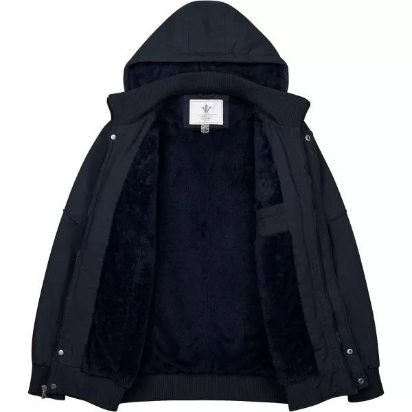 WenVen Mens Thick Winter Windproof Jacket Wool Lining Cotton Military Coat With Detachable HoodNavy