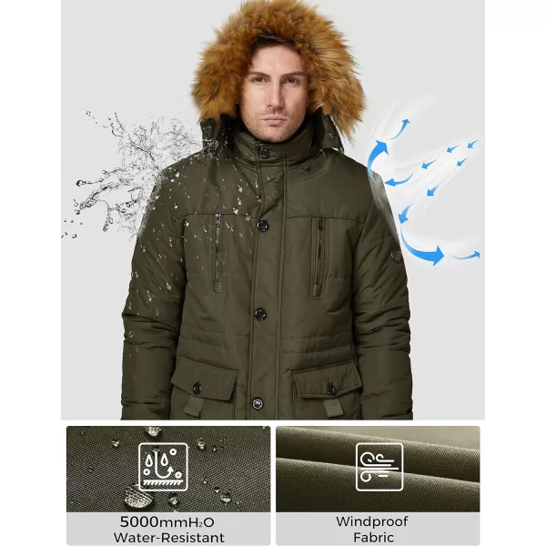WenVen Mens Winter Coat Warm Parka Jacket with Faux Fur Removable HoodArmy Green