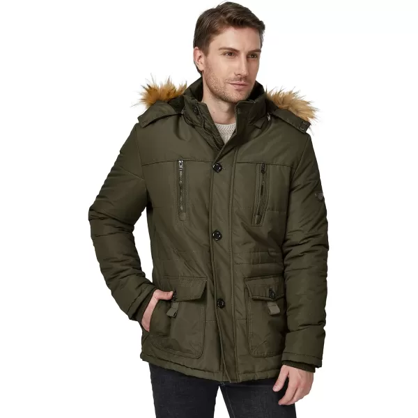 WenVen Mens Winter Coat Warm Parka Jacket with Faux Fur Removable HoodArmy Green
