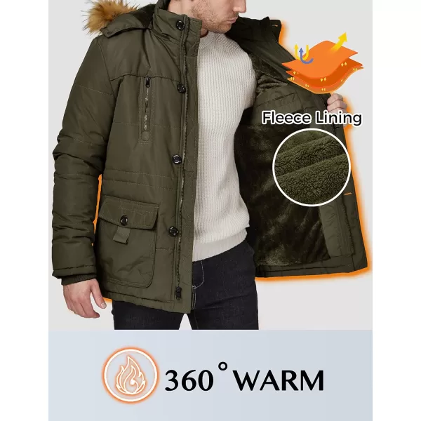 WenVen Mens Winter Coat Warm Parka Jacket with Faux Fur Removable HoodArmy Green
