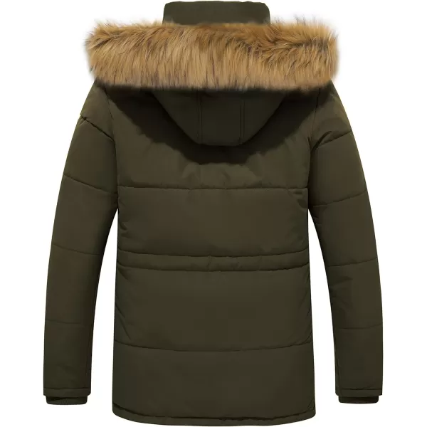 WenVen Mens Winter Coat Warm Parka Jacket with Faux Fur Removable HoodArmy Green