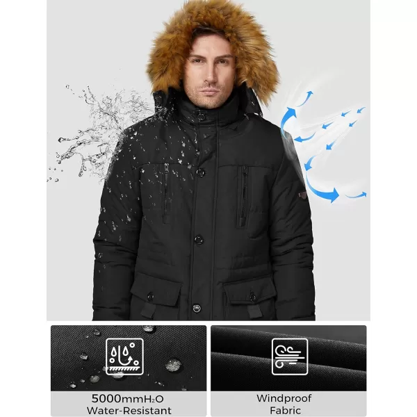 WenVen Mens Winter Coat Warm Parka Jacket with Faux Fur Removable HoodBlack