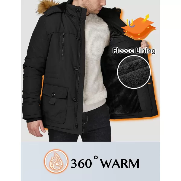 WenVen Mens Winter Coat Warm Parka Jacket with Faux Fur Removable HoodBlack