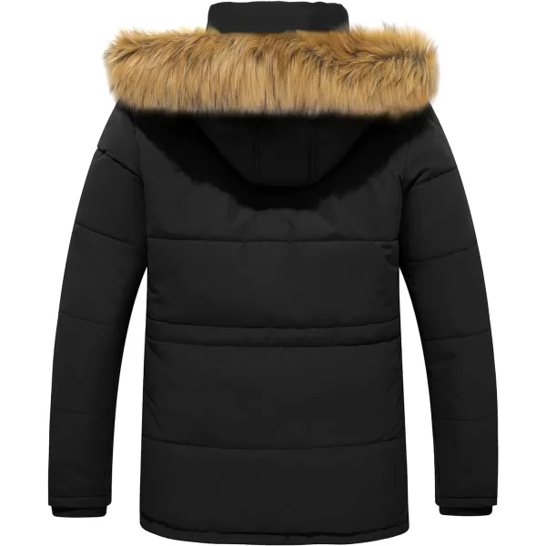 WenVen Mens Winter Coat Warm Parka Jacket with Faux Fur Removable HoodBlack