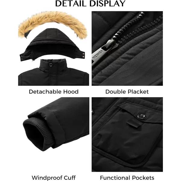 WenVen Mens Winter Coat Warm Parka Jacket with Faux Fur Removable HoodBlack