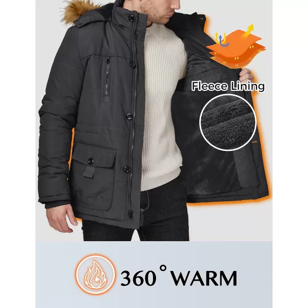 WenVen Mens Winter Coat Warm Parka Jacket with Faux Fur Removable HoodCharcoal
